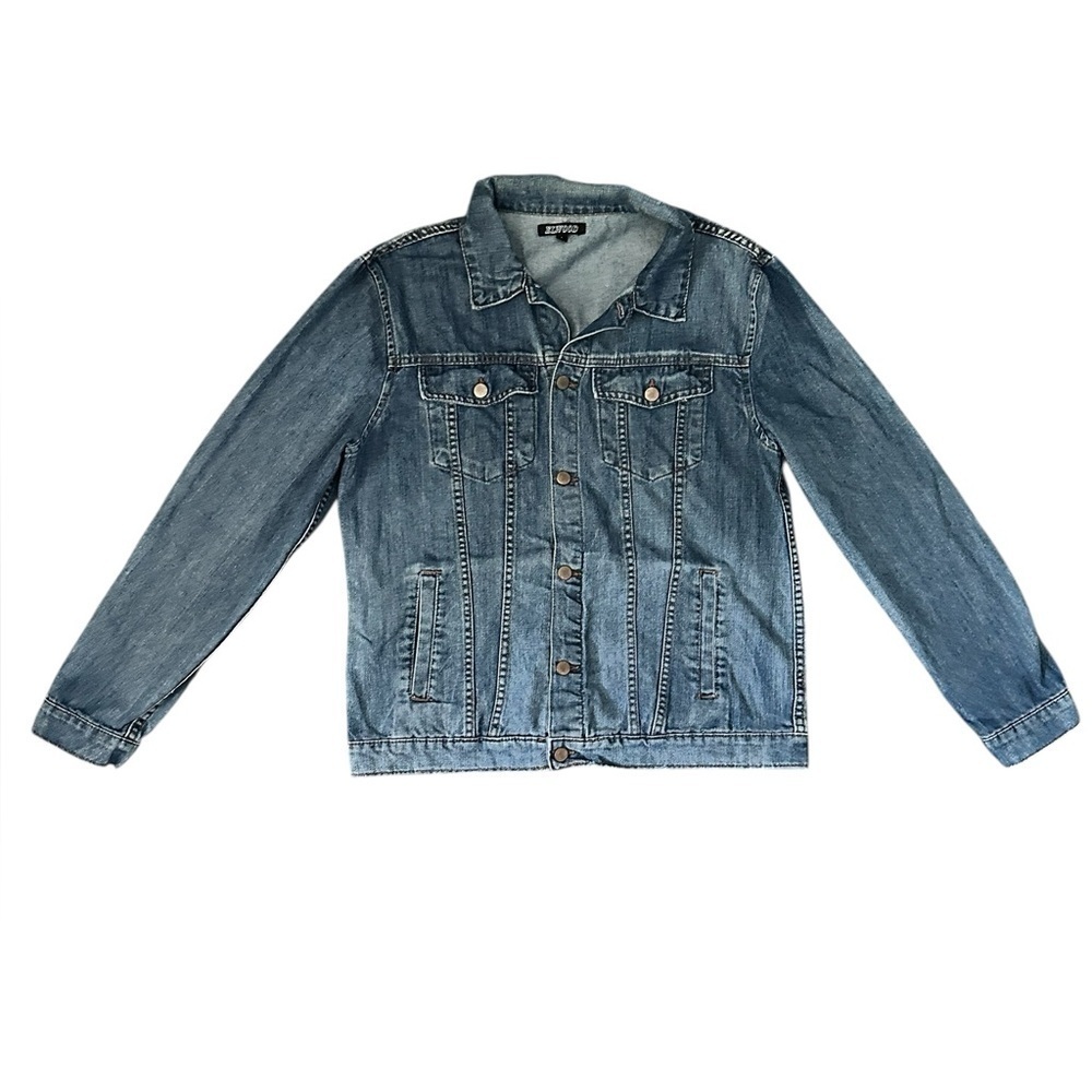 Vintage Elwood Skateboarding Mens Sz Large Denim Jean Jacket Faded Trucker Blue